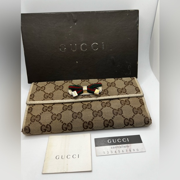 GUC Gucci Guccissima Sherry Bow Long Wallet - Picture 1 of 11